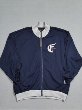 Fubu Collection Full Length Zip Up Embroidered Track Jacket Mens Large Blue Grey